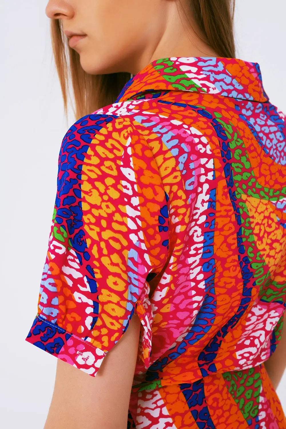 mini-robe portefeuille imprimée multicolore rose - Vestidos