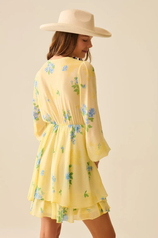 Mini-robe printanière jaune beurre à motifs froncés - Vestidos