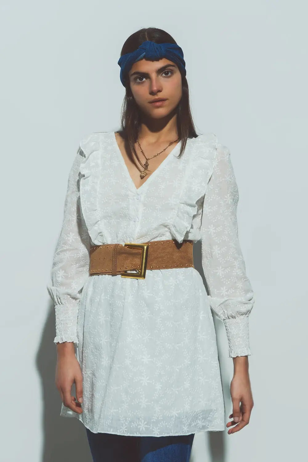 Mini Robe Texturée à Fleurs en Blanc - Vestidos