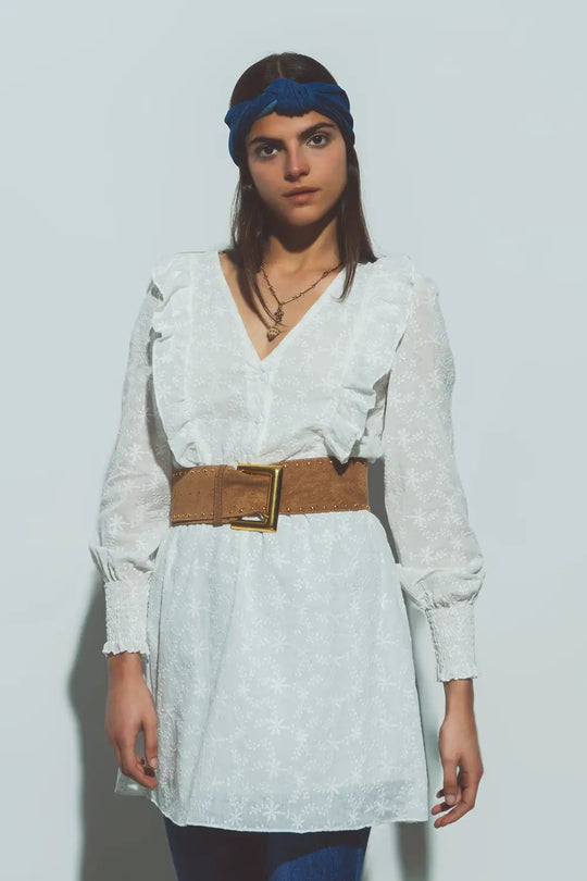 Mini Robe Texturée à Fleurs en Blanc - Vestidos