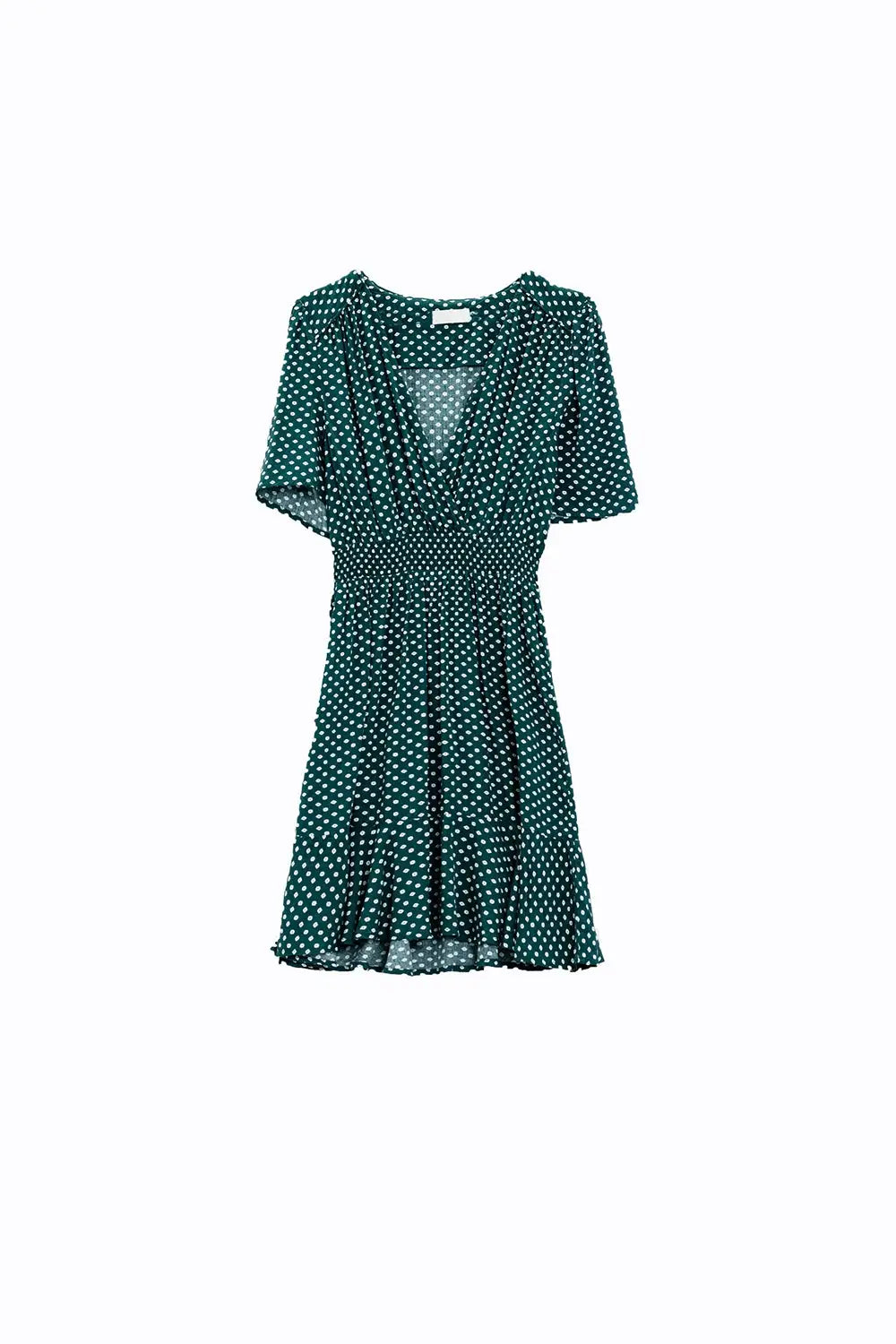 Mini robe verte avec taille cintrée sur le devant et imprimé floral - Vestidos