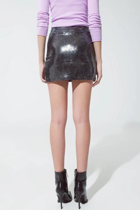 mini skirt with glitter and slit in silver - Skirts