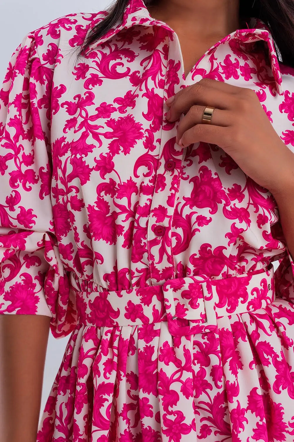 Mini smock dress in fuchsia vintage floral - Dresses
