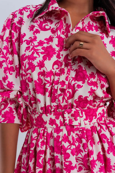 Mini smock dress in fuchsia vintage floral - Dresses