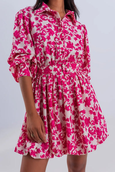 Mini smock dress in fuchsia vintage floral - Dresses