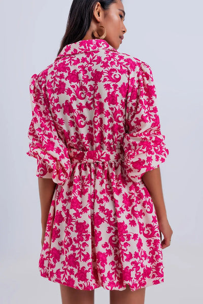 Mini smock dress in fuchsia vintage floral - Dresses