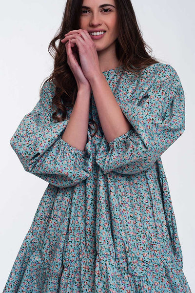 Mini smock dress with puff sleeves in floral