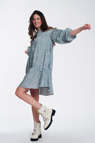 Q2 Mini smock dress with puff sleeves in floral