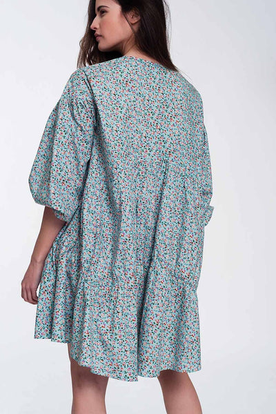 Mini smock dress with puff sleeves in floral