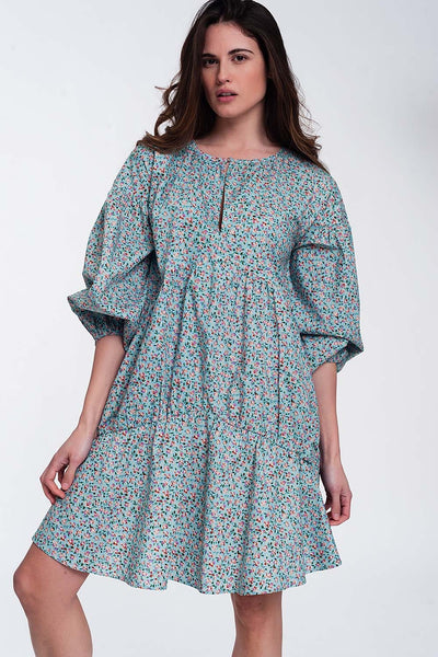 Mini smock dress with puff sleeves in floral