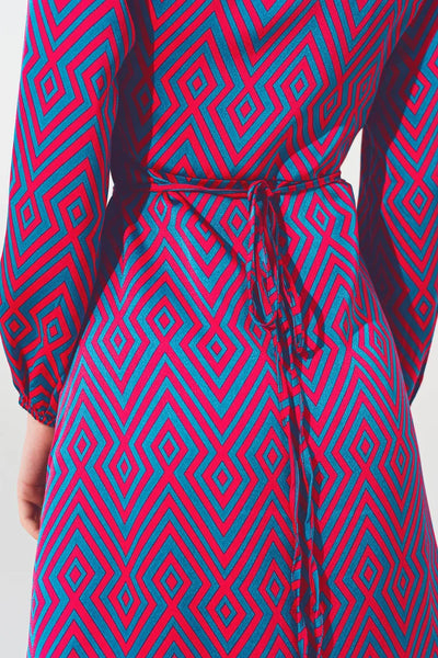 Mini V Neck Wrap Dress with Geometric Print - Dresses
