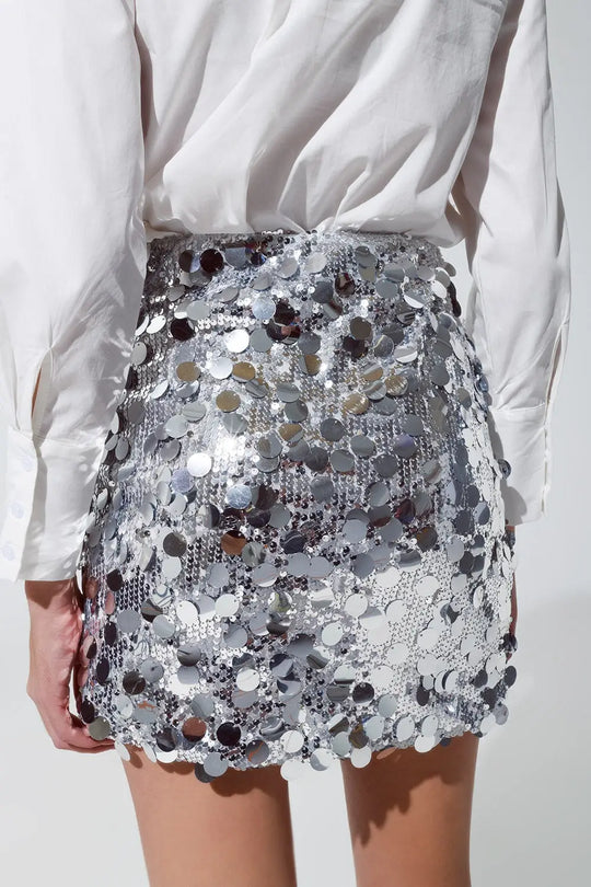 Minijupe à gros sequins argent - Jupes