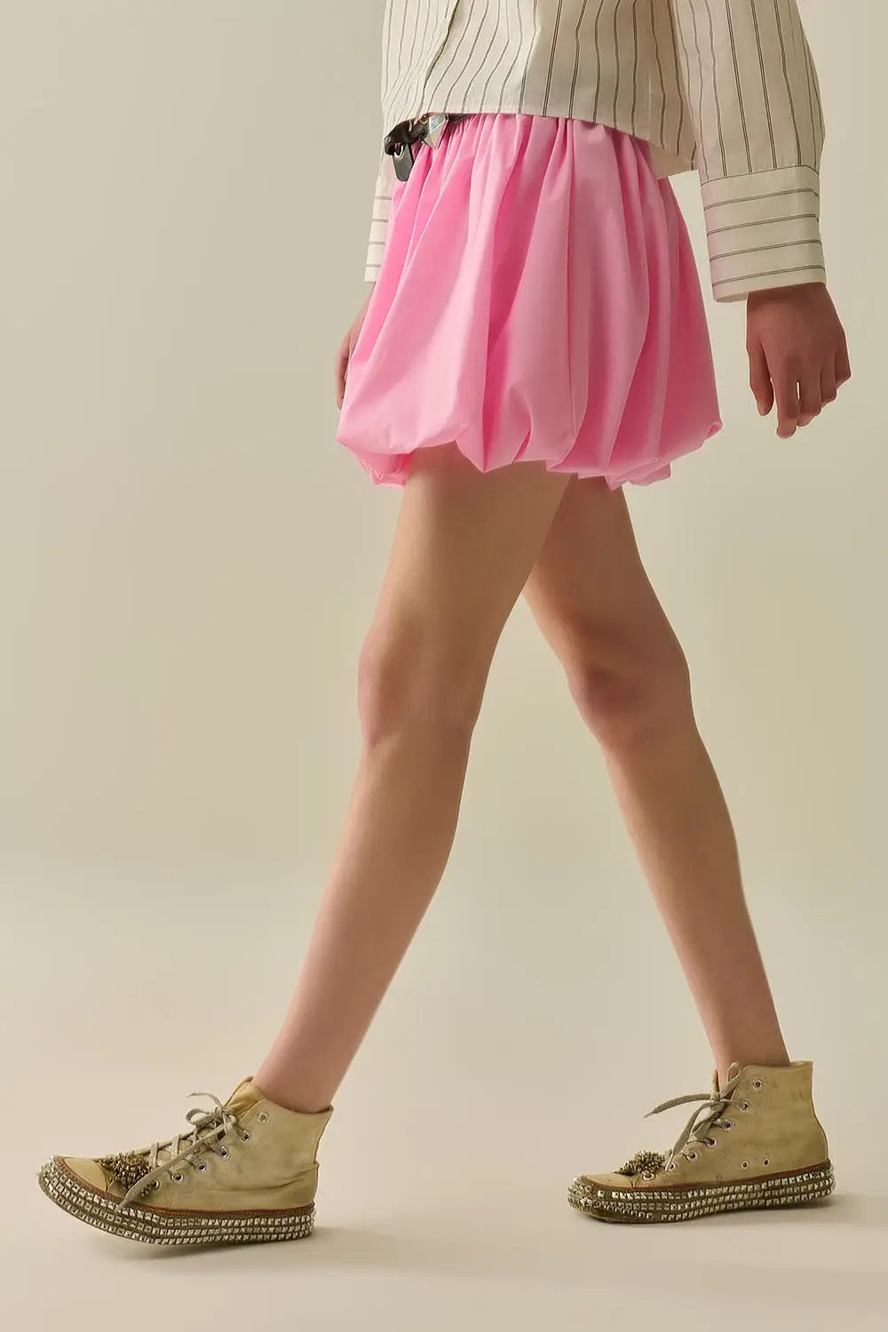 Minijupe boule en popeline rose - Jupes