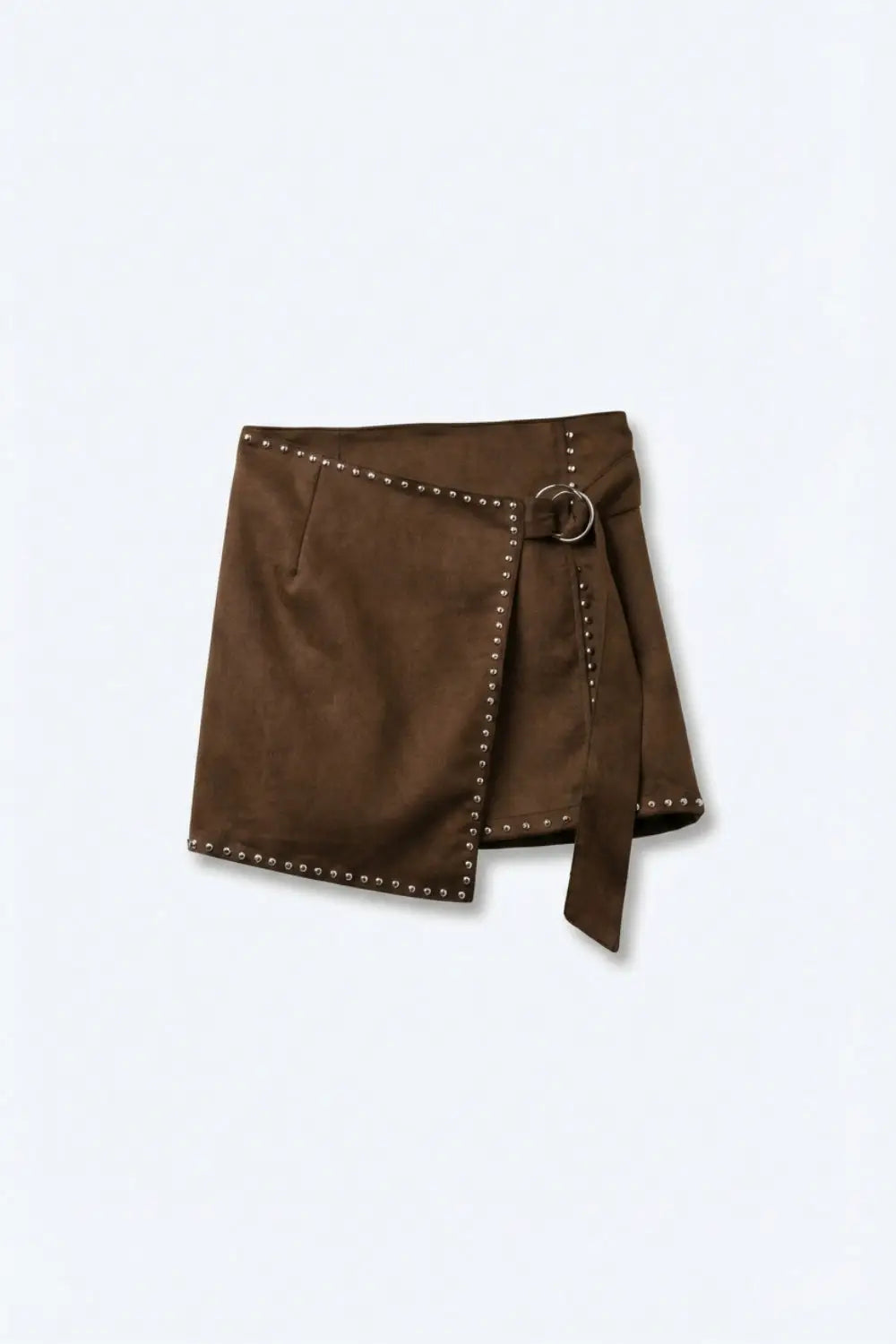 Minijupe enveloppante cloutée marron avec ceinture - Jupes