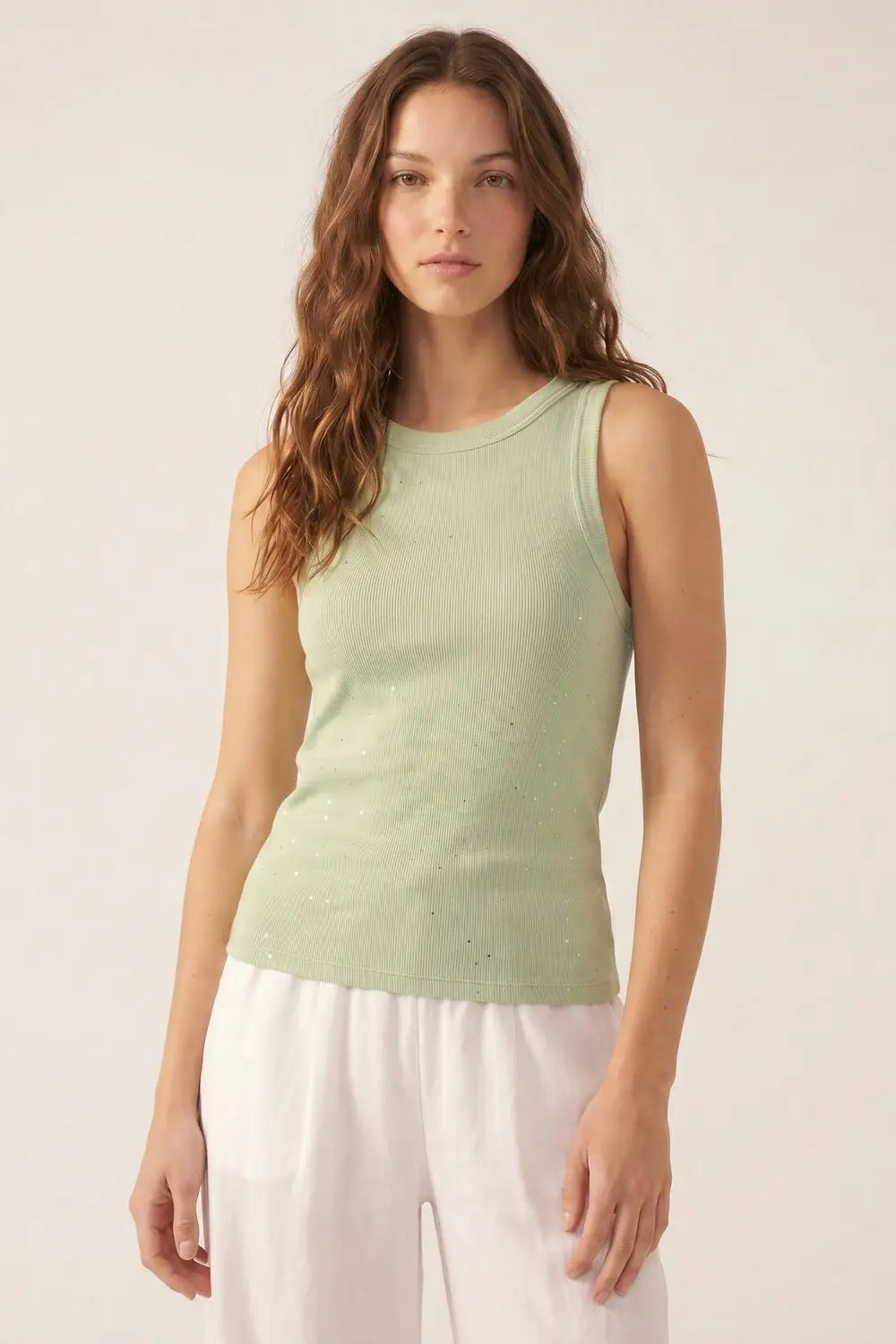 Mint fine Knit Subtle Glitter Sleeveless Top - One Size / Green