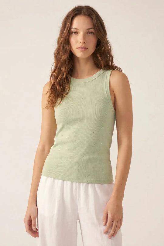 Mint fine Knit Subtle Glitter Sleeveless Top - One Size / Green
