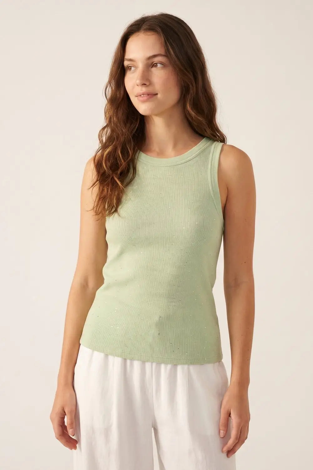 Mint fine Knit Subtle Glitter Sleeveless Top - One Size / Green