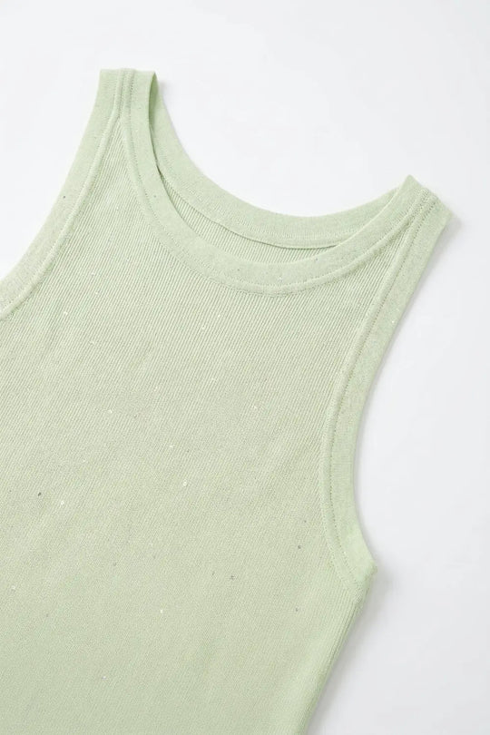Mint fine Knit Subtle Glitter Sleeveless Top - One Size / Green