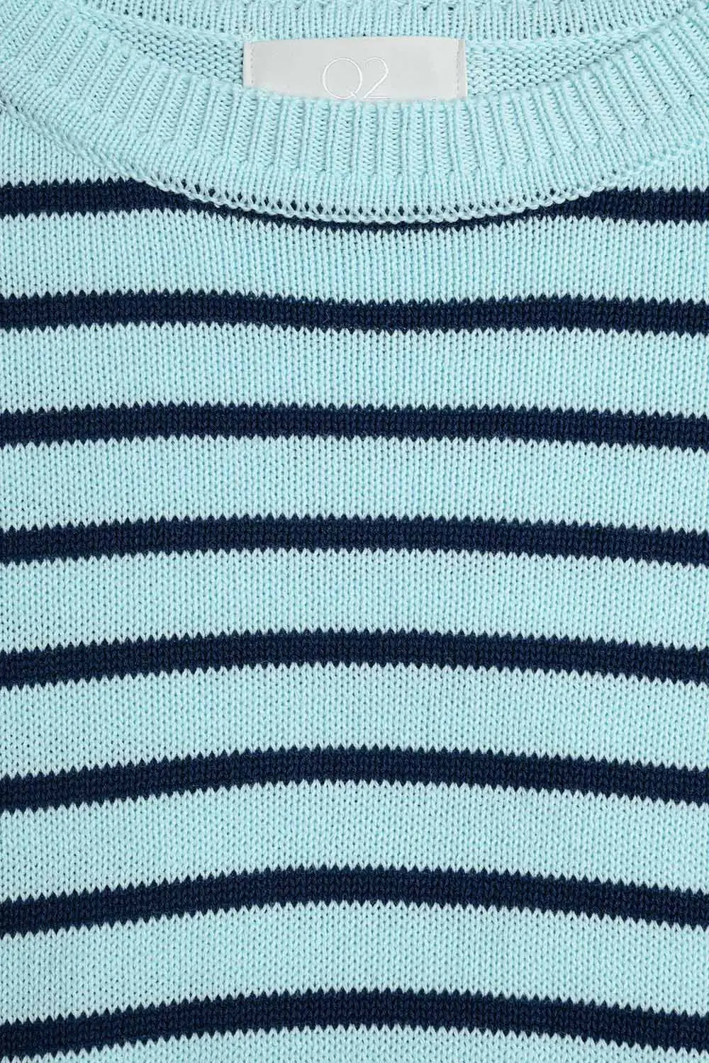 Mint Green Crop Sweater with navy Stripes - Sweaters