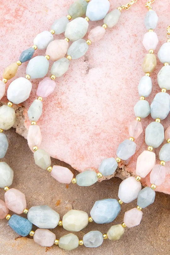 Mixed Morganite Pastel Statement Strand Necklace - Necklaces