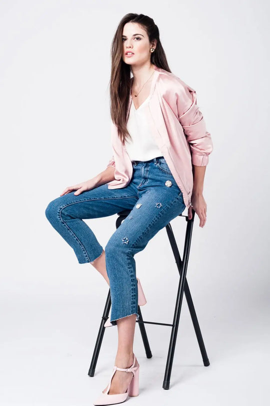 Mom jeans with embroidered stars - Jeans