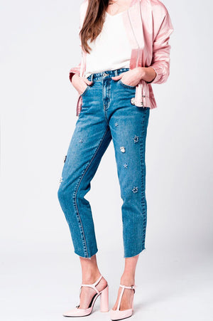 Q2 Mom jeans with embroidered stars