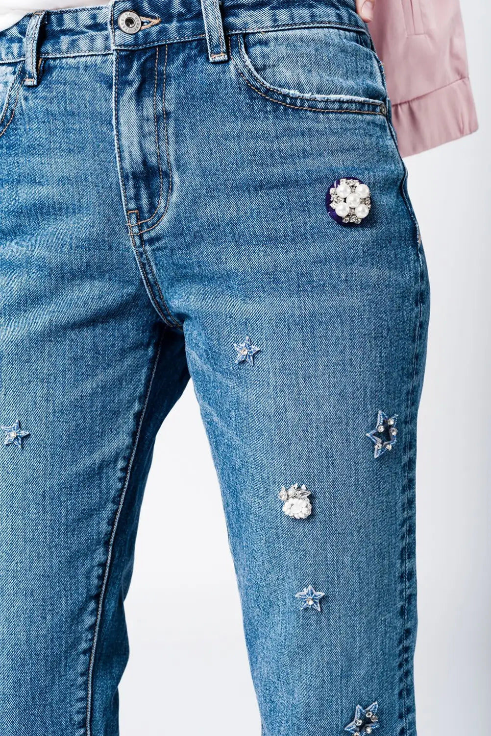 Mom jeans with embroidered stars - Jeans