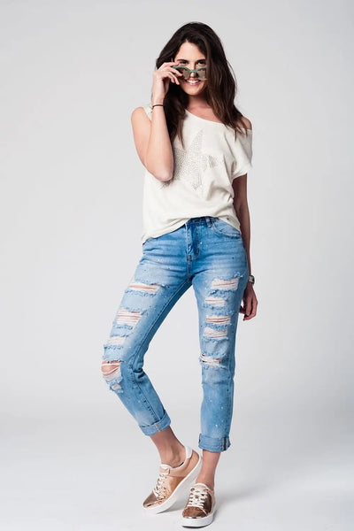 Mom jeans with extreme rips - Jeans