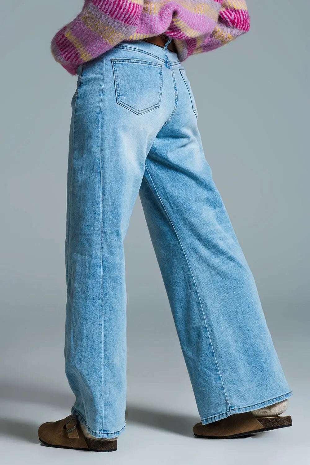 Mom Style Wide Leg Light Wash Jeans - Jeans