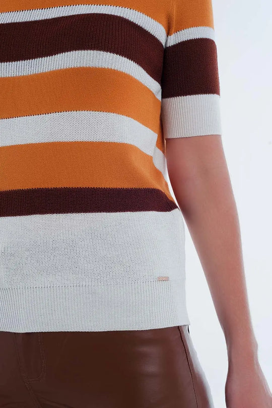 Moutarde ouverte rayé pull en tricot - Pulls