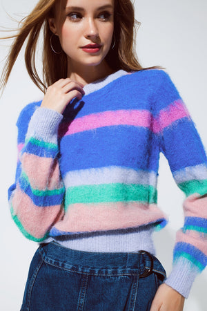 Q2 Multi colored sweater with stripes pink and blue