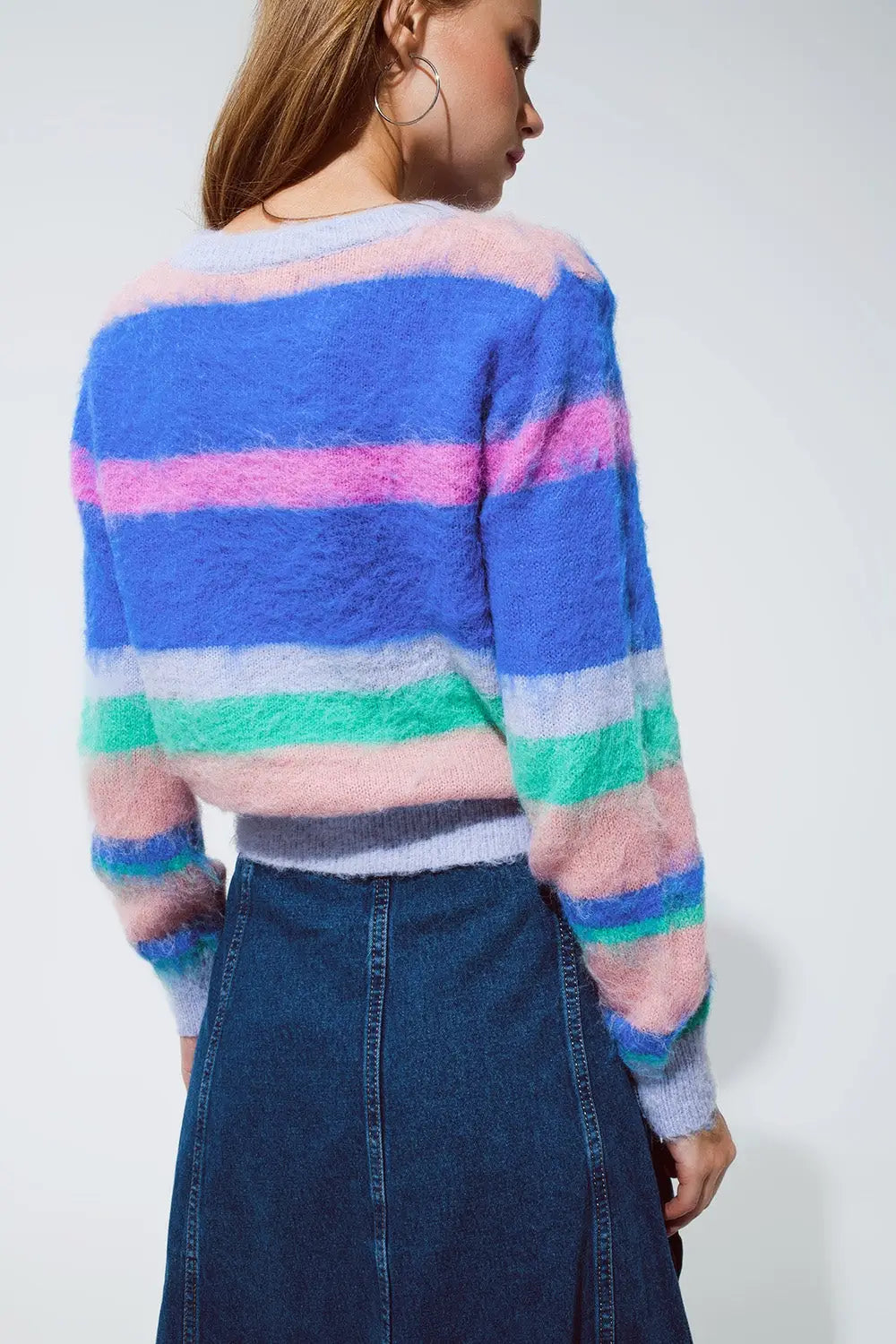 Multi colored sweater with stripes pink and blue - One Size / Blue - Sweaters