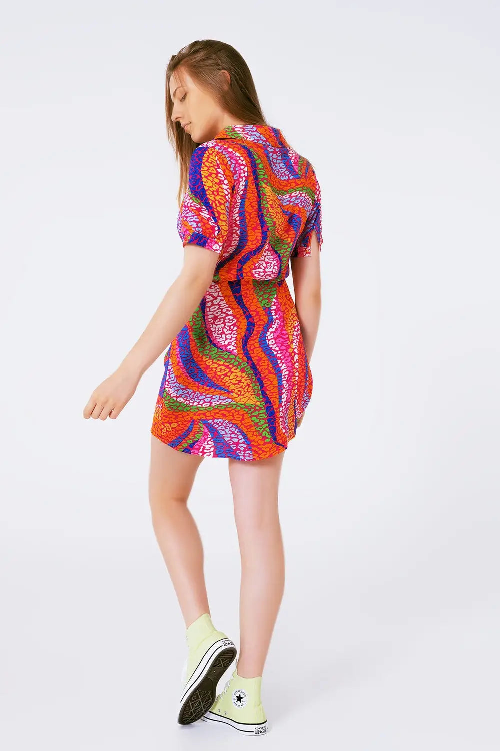 multicolor printed wrap mini dress in pink - Dresses