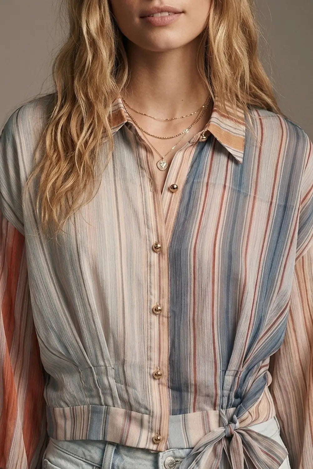 Multicolor Stripe blouse with Lightweight chiffon fabric - Shirts