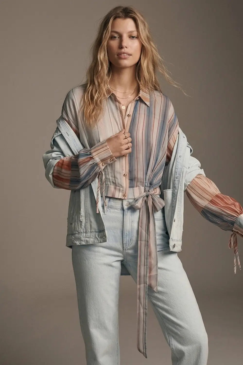 Q2 Multicolor Stripe blouse with Lightweight chiffon fabric