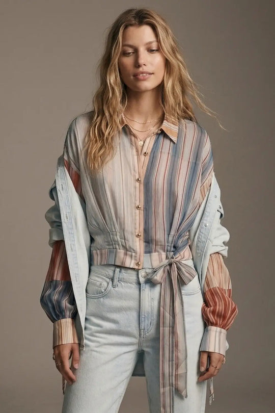 Multicolor Stripe blouse with Lightweight chiffon fabric - Shirts