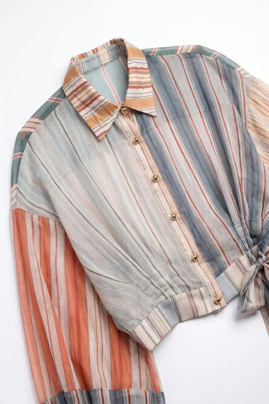 Multicolor Stripe blouse with Lightweight chiffon fabric - Shirts