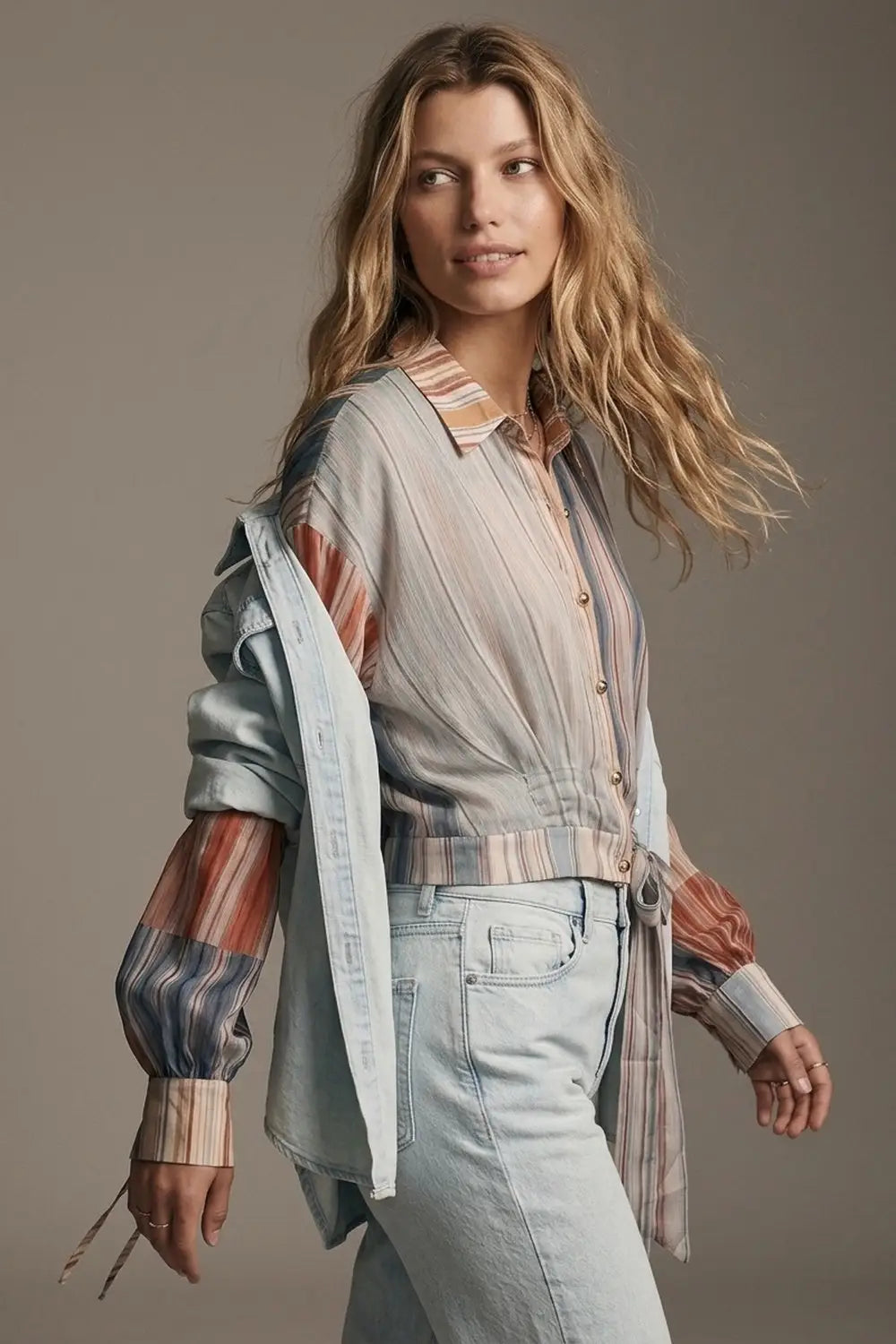 Multicolor Stripe blouse with Lightweight chiffon fabric - Shirts