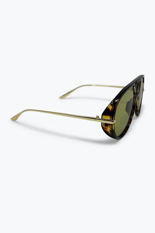 Multicolor Tortoise Acetate Aviator Frame Green Lens Sunglasses - One Size / Green