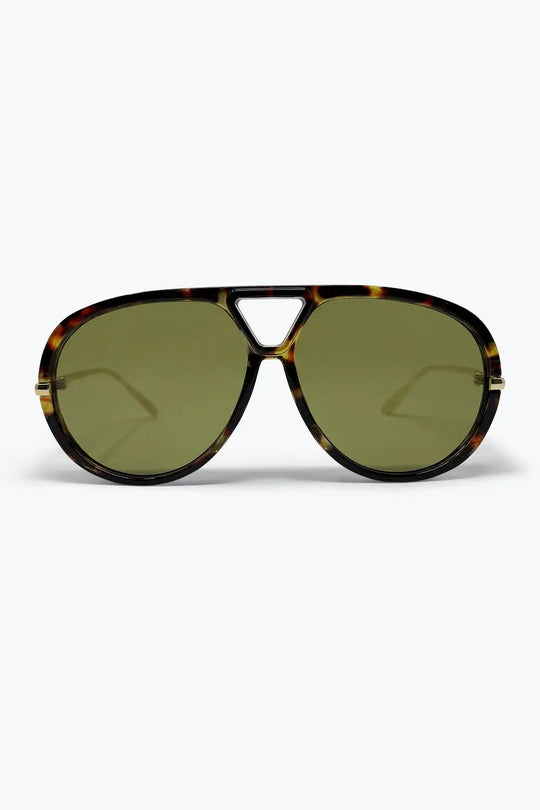 Q2 Multicolor Tortoise Acetate Aviator Frame Green Lens Sunglasses