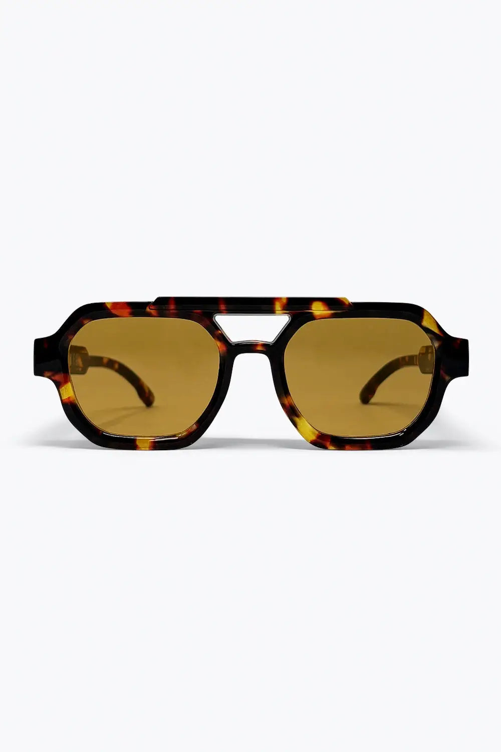 Q2 Multicolor Tortoiseshell Acrylic Cutout Bridge Oversize Sunglasses