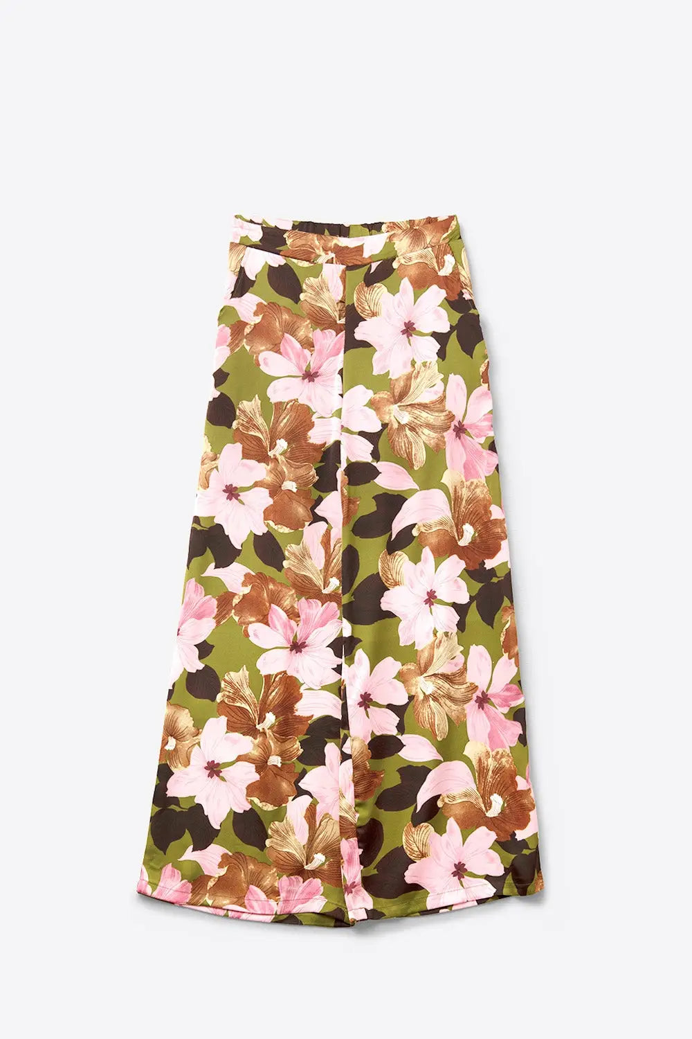 Q2 Multicolor Tropical Floral Wide Leg Pant in satin fabric