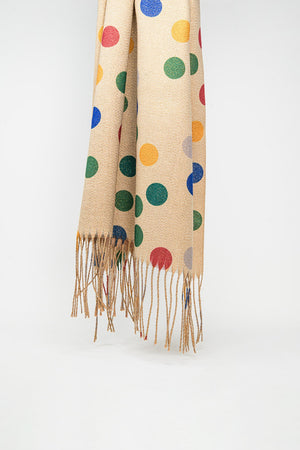 Q2 Multicolored Polka Dot soft Scarf in Beige