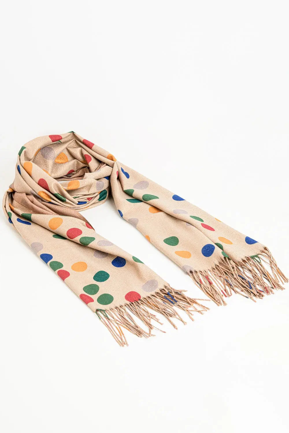 Multicolored Polka Dot soft Scarf in Beige - One Size / Beige - Scarves & Hats