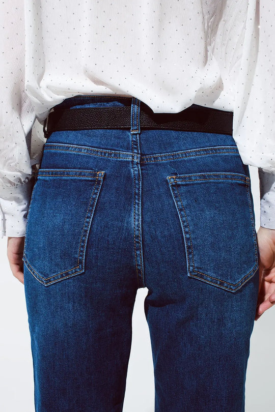 Mum Jeans in Medium Wash With Folded Hem - Jeans