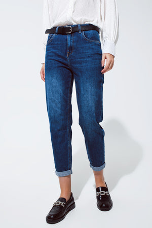 Q2 Mum Jean in Medium Wash With Folded Hem