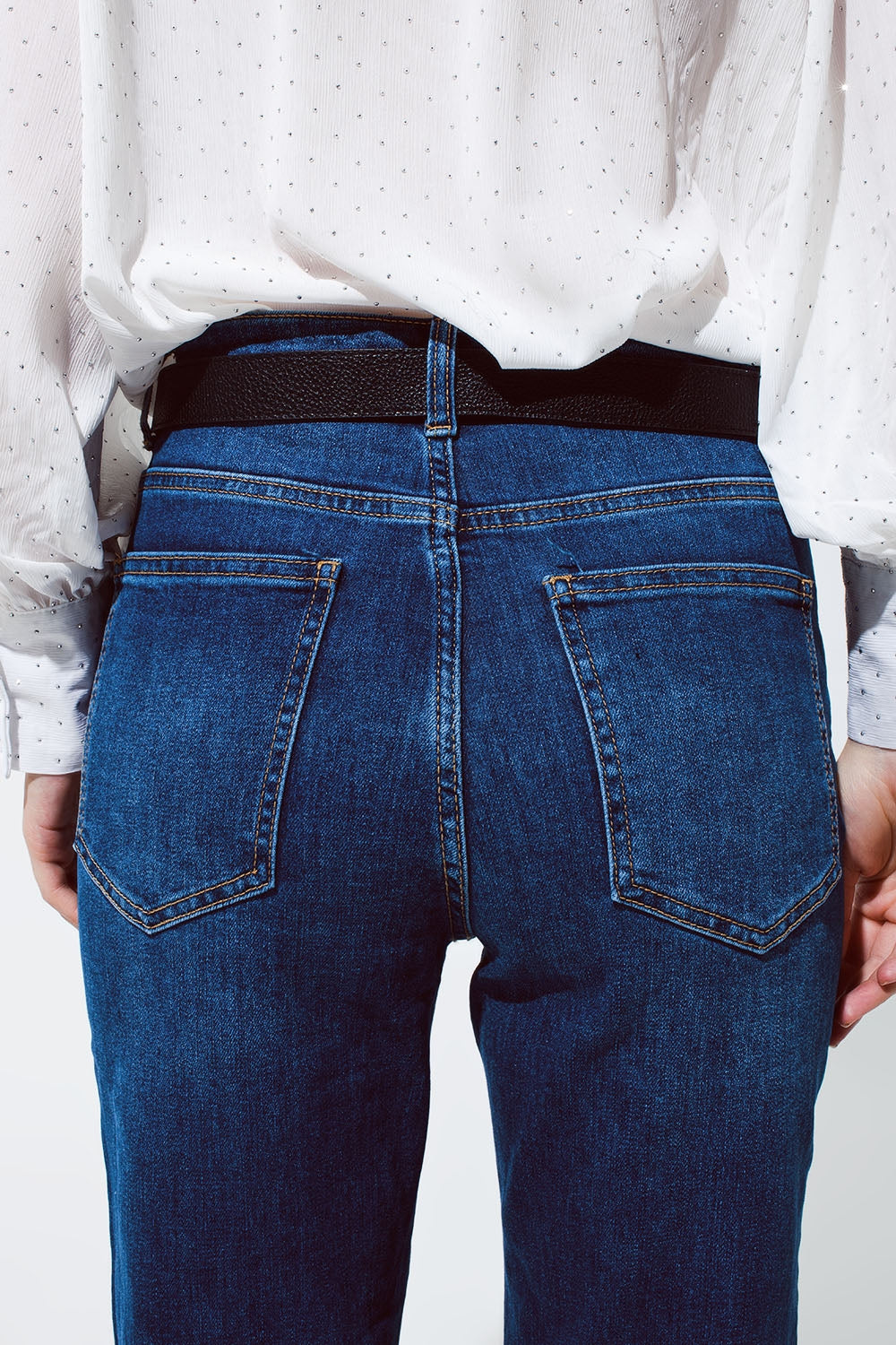 Mum Jean in Medium Wash With Folded Hem