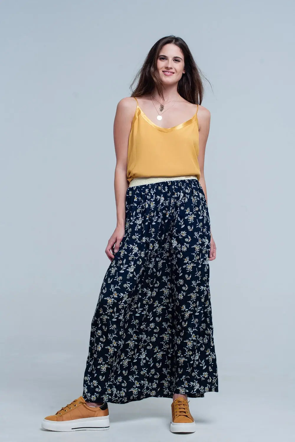 Mustard cami top with shiny pattern - Shirts