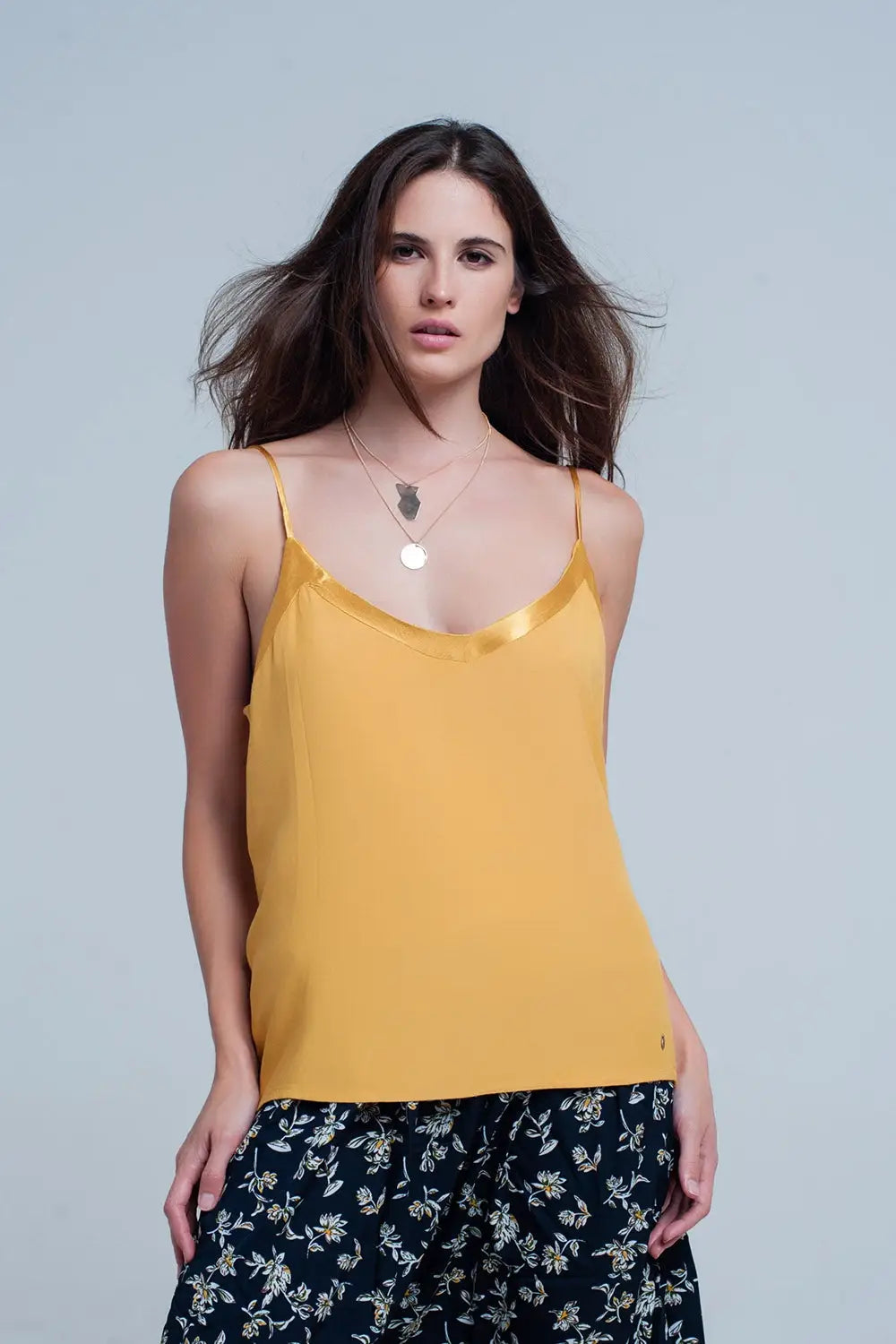 Mustard cami top with shiny pattern - Shirts