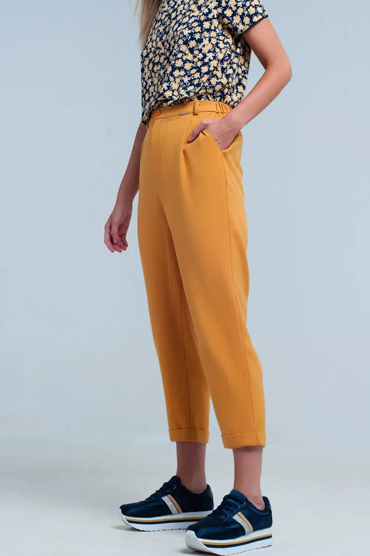 mustard high waisted pants with belt - Pants